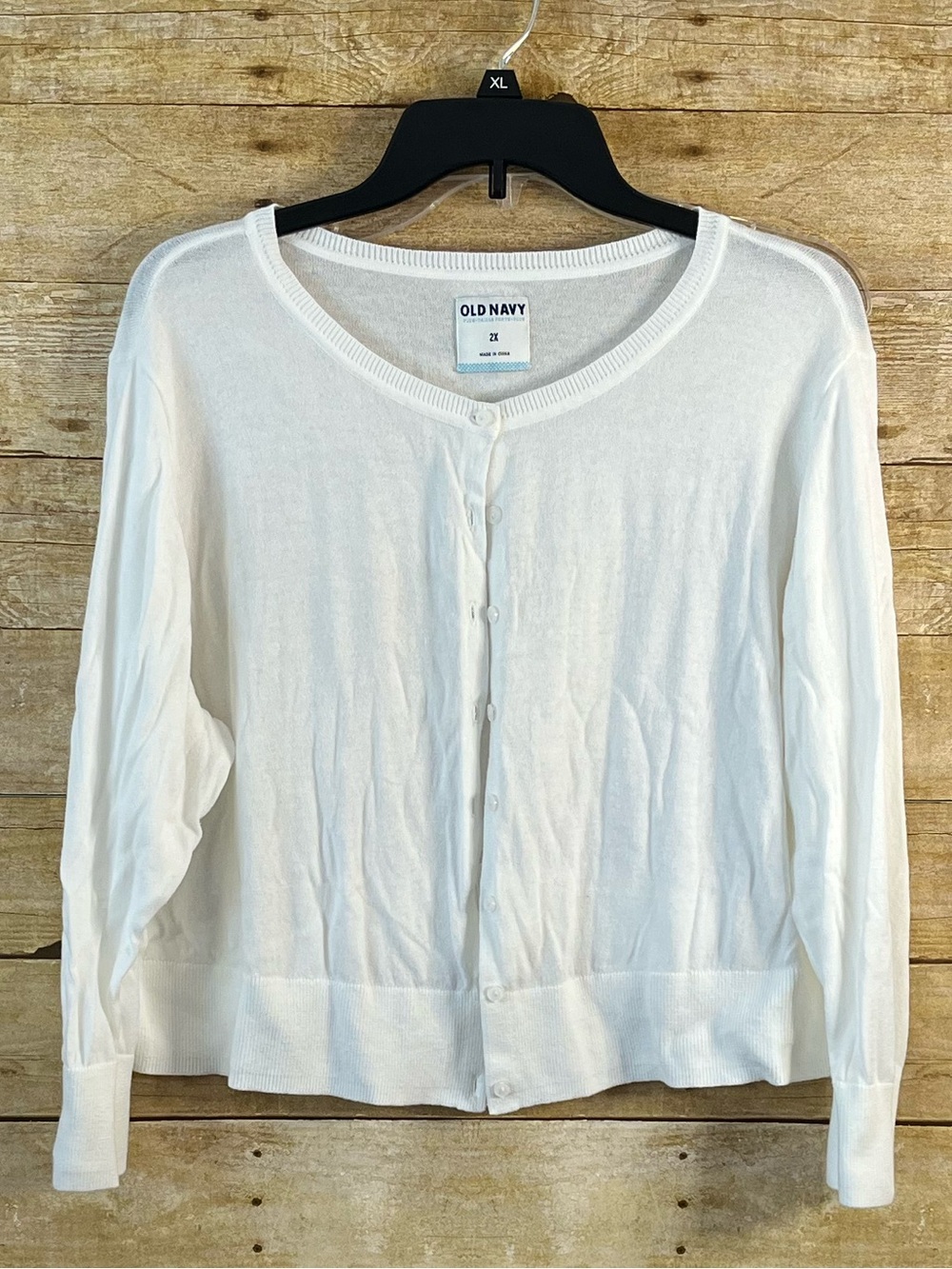 Old Navy White Button-Up Cropped Cardigan Long Sleeves Plus Size 2X EUC